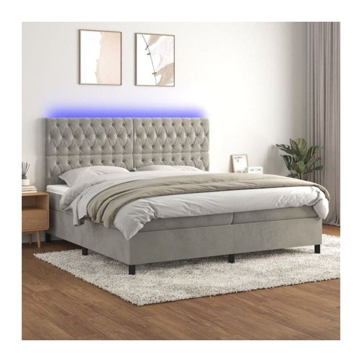 Vidaxl Boxspringbett mit Matratze aus Samt und Holzwerkstoff in Grau und Weiß, B/T/H: 200 x 200 x 128 cm - Bild 1
