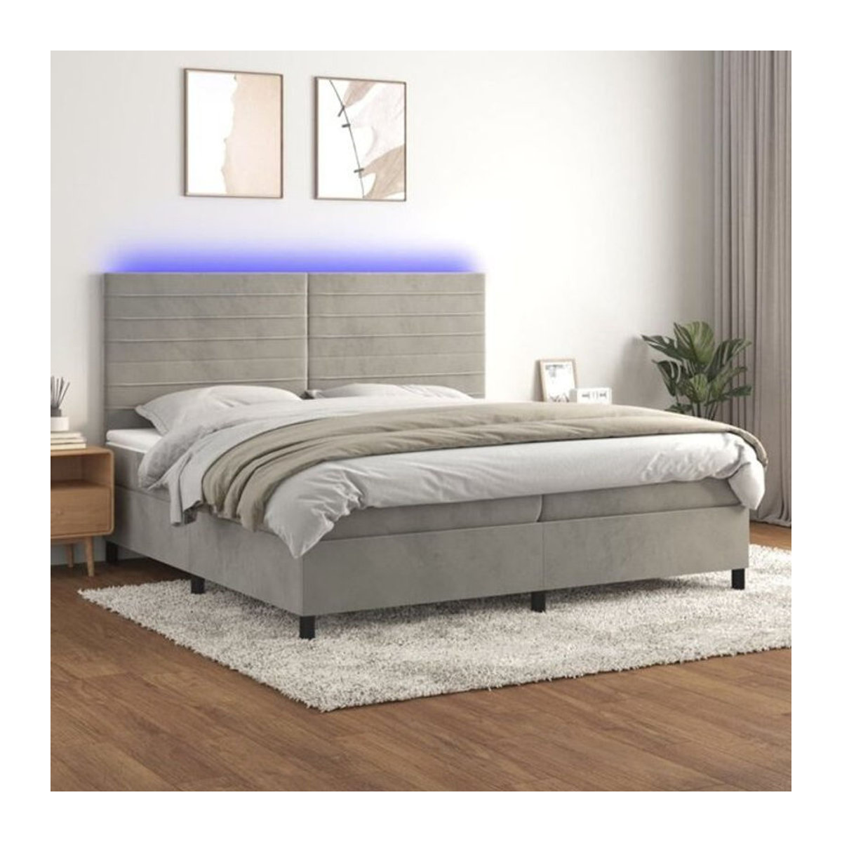 Vidaxl Boxspringbett mit Matratze aus Samt und Massivholz in Grau und Weiß, B/T/H: 200 x 200 x 118 cm - Bild 1