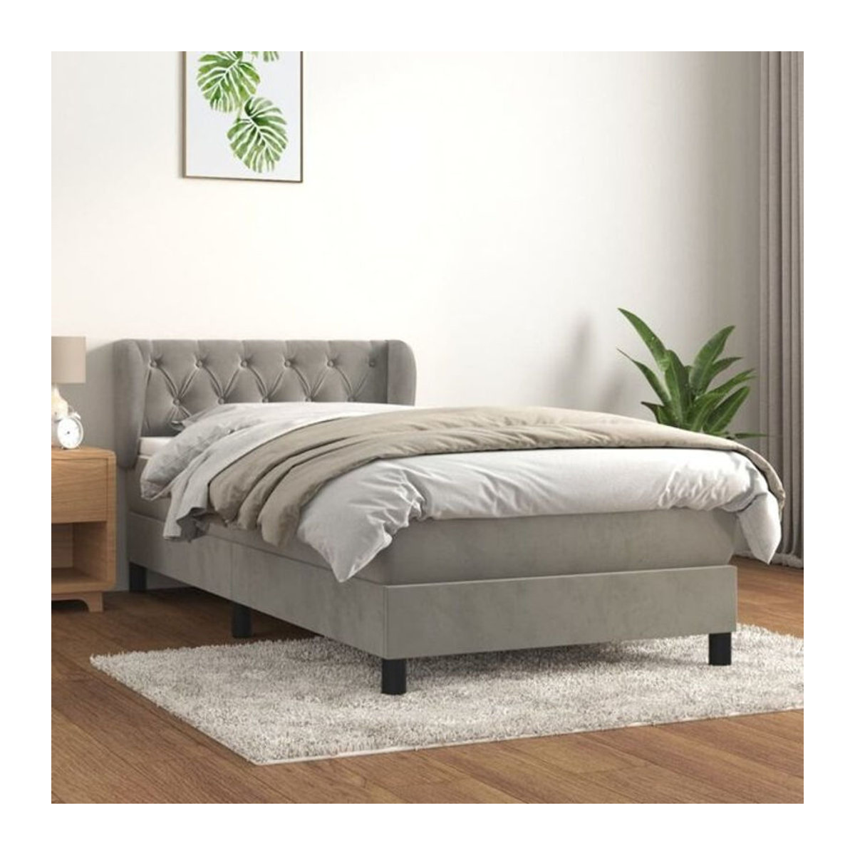 Vidaxl Boxspringbett mit Matratze aus Samt und Polyester in Grau und Weiß, B/T/H: 80 x 200 x 83 x 78 cm - Bild 1