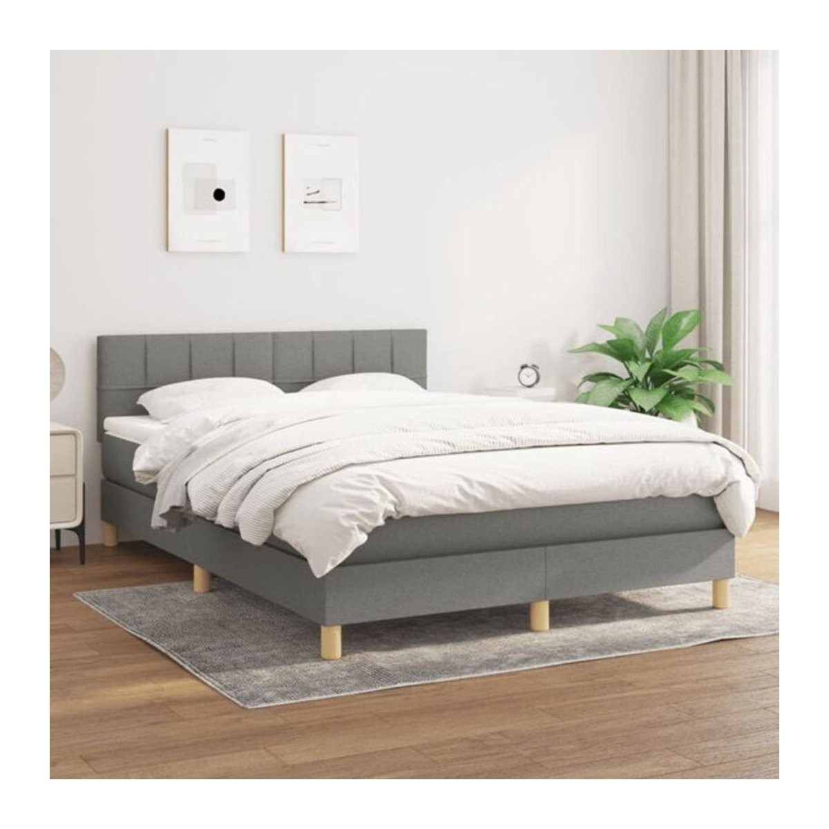 vidaxl Boxspringbett mit Matratze aus Stoff in Anthrazit Grau B/T/H: 140 x 190 cm - Bild 1