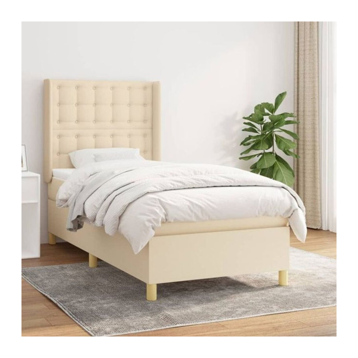 vidaxl Boxspringbett mit Matratze aus Stoff in Beige, B/T/H: 100 x 200 x 118 cm - Bild 1