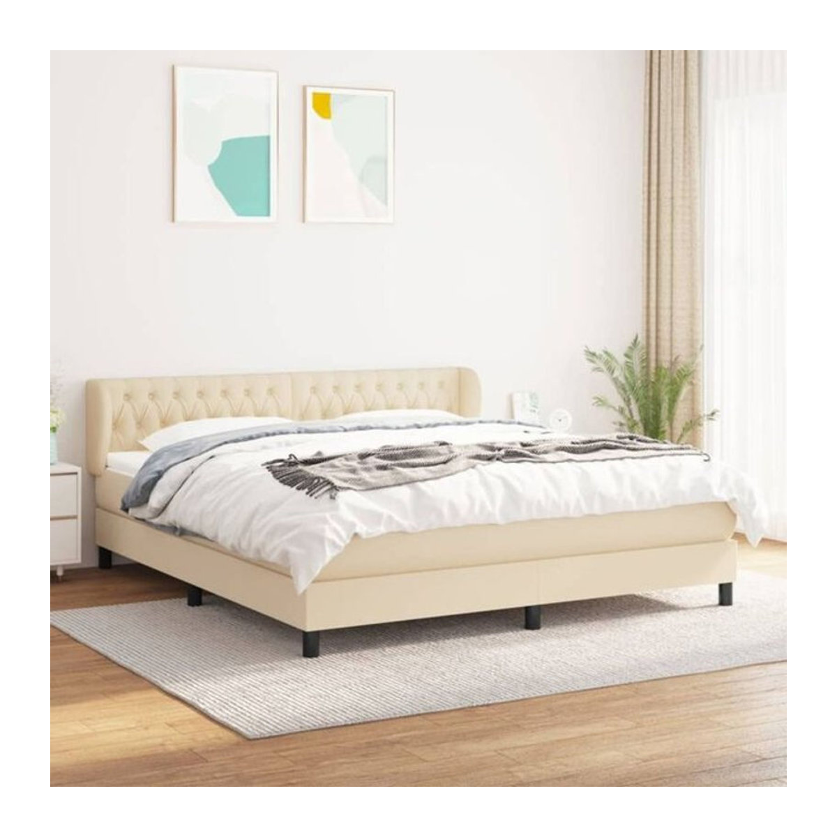 vidaxl Boxspringbett mit Matratze aus Stoff in Beige, B/T/H: 180 x 200 cm - Bild 1