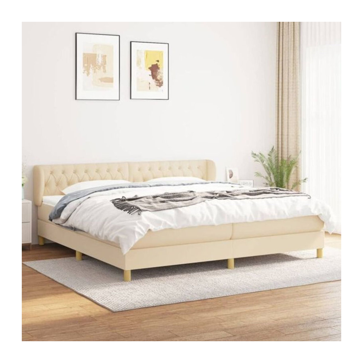vidaxl Boxspringbett mit Matratze aus Stoff in Beige B/T/H: 200 x 200 x 88 cm - Bild 1