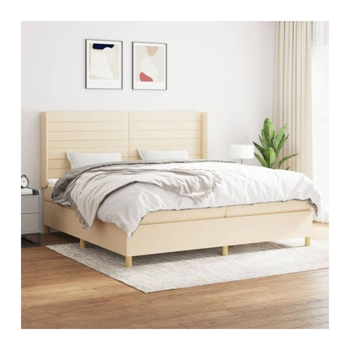 Vidaxl Boxspringbett mit Matratze aus Stoff in Beige mit Massivholzgestell B/T/H: 200 x 200 x 118 cm - Bild 1