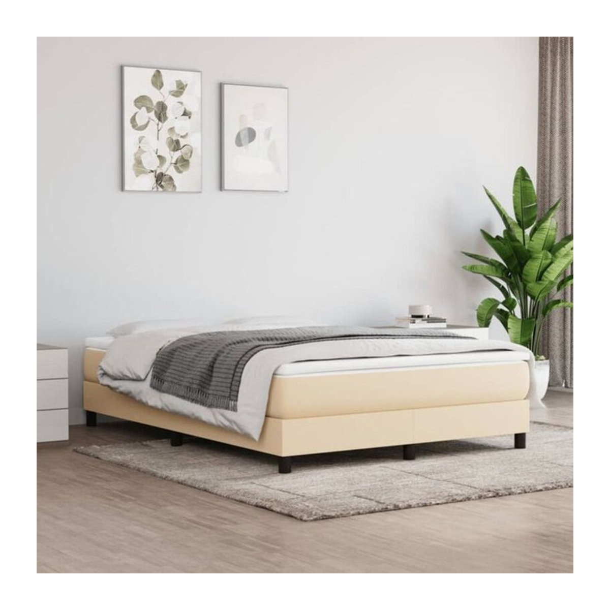 vidaxl Boxspringbett mit Matratze aus Stoff in Beige und Weiß, B/T: 140 x 190 cm - Bild 1