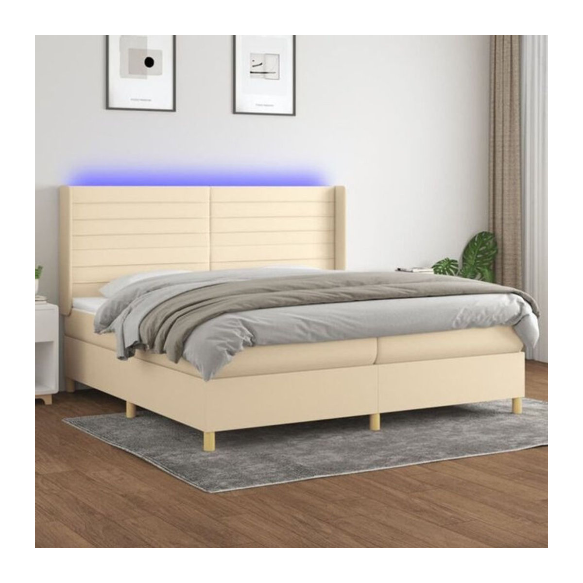 Vidaxl Boxspringbett mit Matratze aus Stoff in Beige und Weiß, B/T: 200 x 200 cm - Bild 1