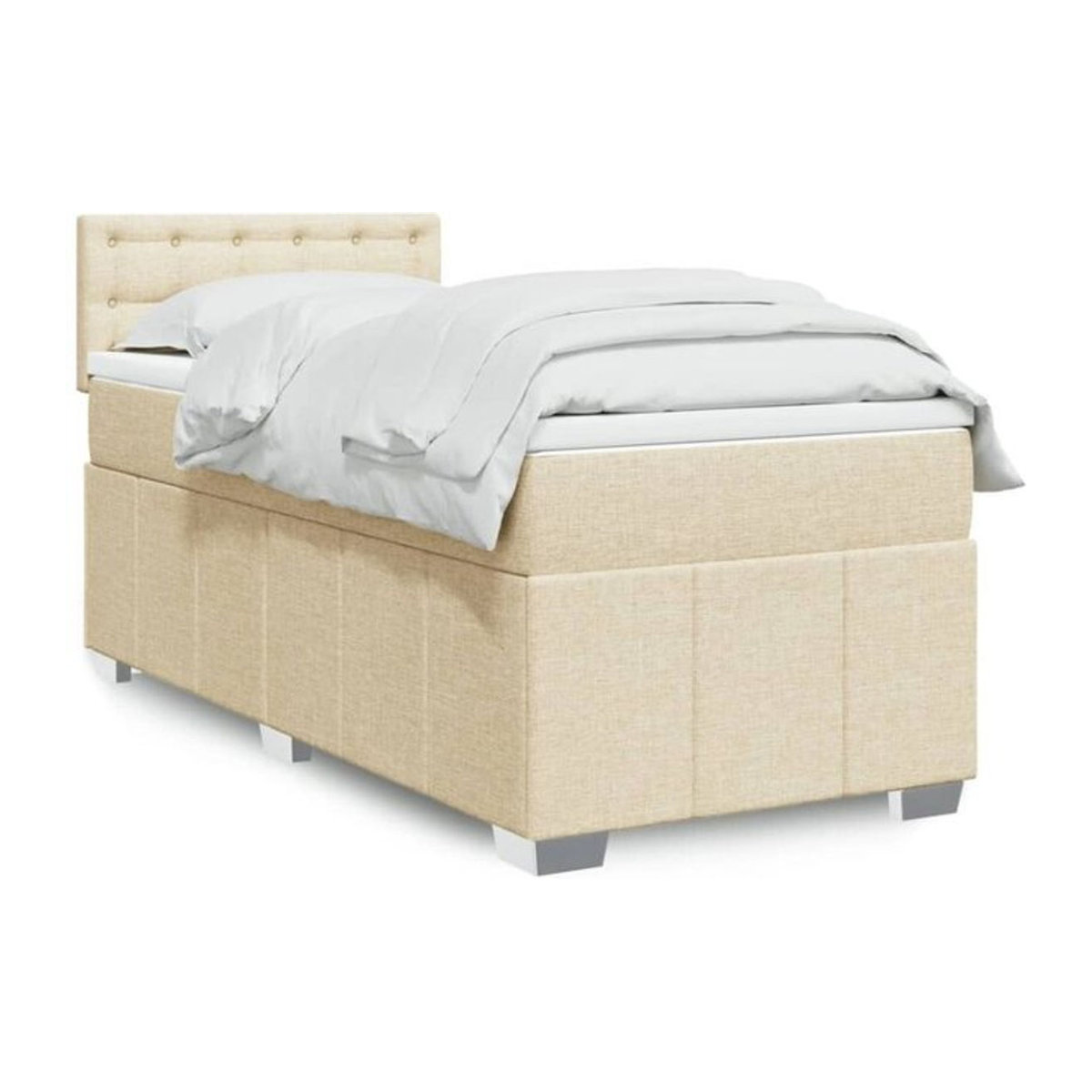 vidaxl Boxspringbett mit Matratze aus Stoff in Beige und Weiß, B/T/H: 90 x 200 x 100,5 cm - Bild 1