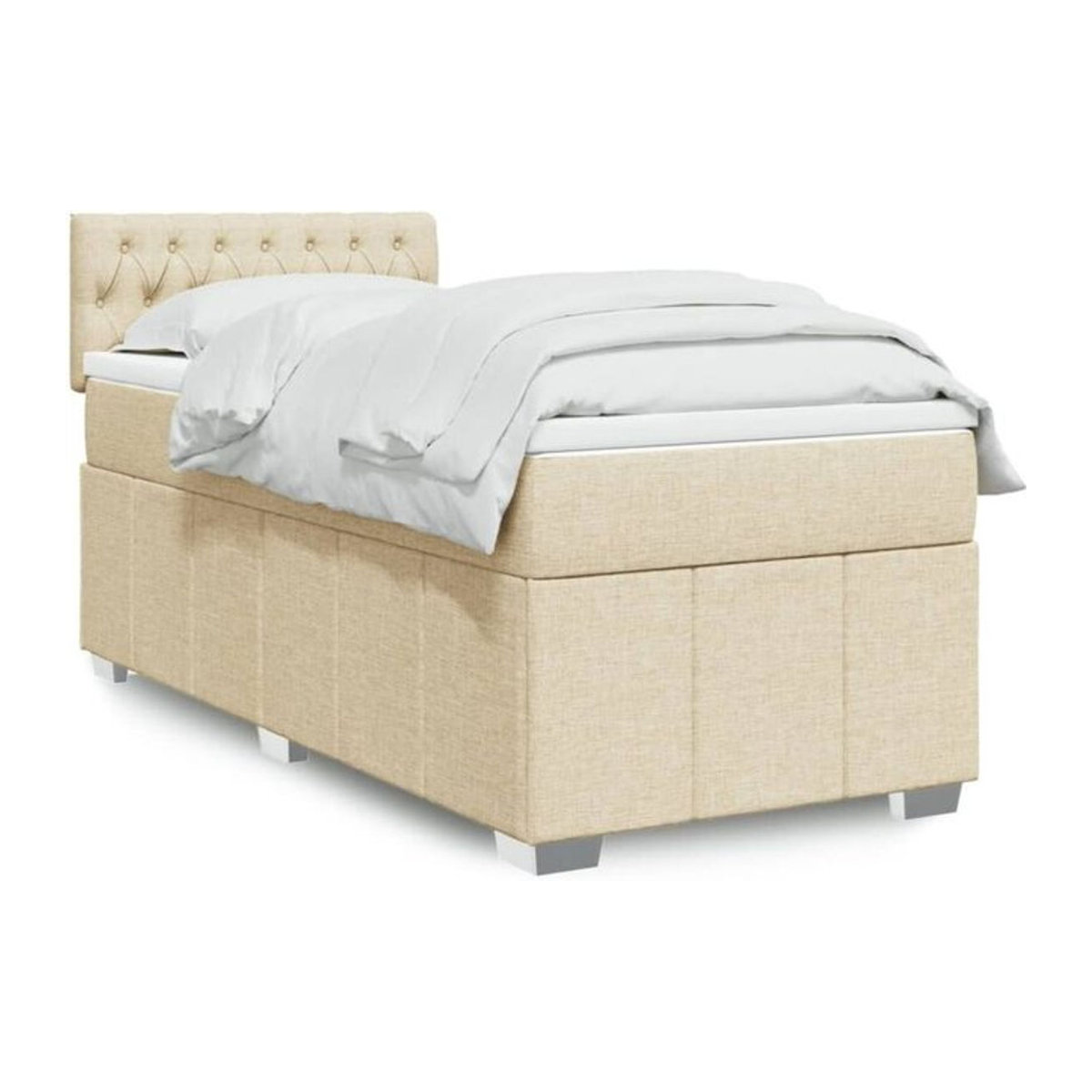 vidaxl Boxspringbett mit Matratze aus Stoff in Beige und Weiß, B/T/H: 90 x 200 x 100,5 cm - Bild 1