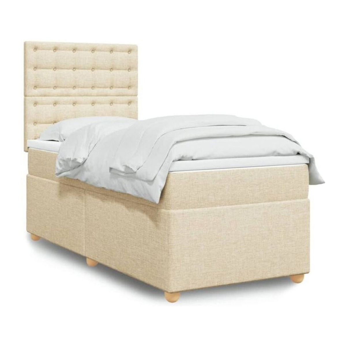 vidaxl Boxspringbett mit Matratze aus Stoff in Beige und Weiß, B/T/H: 90 x 200 x 150,5 cm - Bild 1