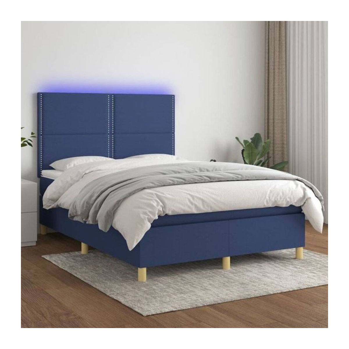 vidaxl Boxspringbett mit Matratze aus Stoff in Blau, B/T/H: 140 x 190 cm - Bild 1