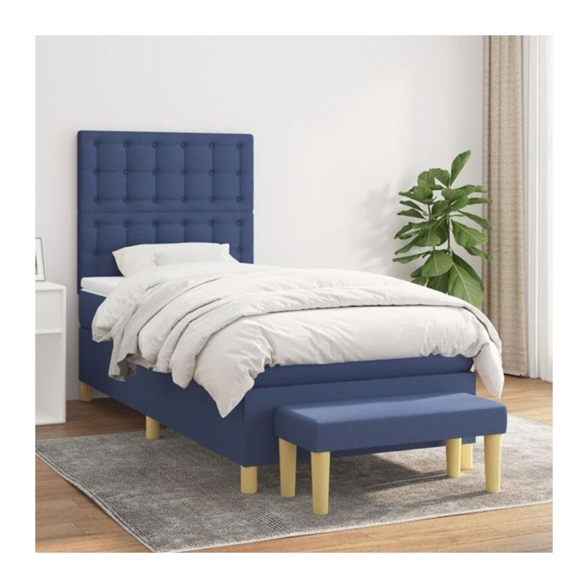 Vidaxl Boxspringbett mit Matratze aus Stoff in Blau, Modernes Polsterbett B/T: 80 x 200 cm - Bild 1