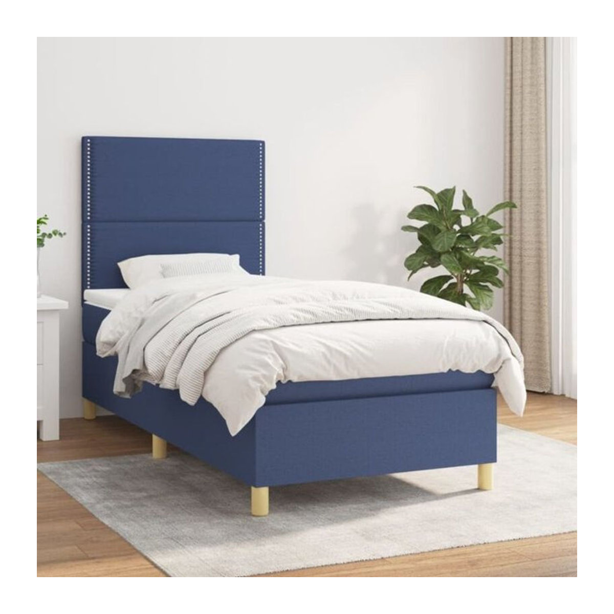 vidaxl Boxspringbett mit Matratze aus Stoff in Blau und Weiß B/T/H: 100 x 200 x 128 cm - Bild 1