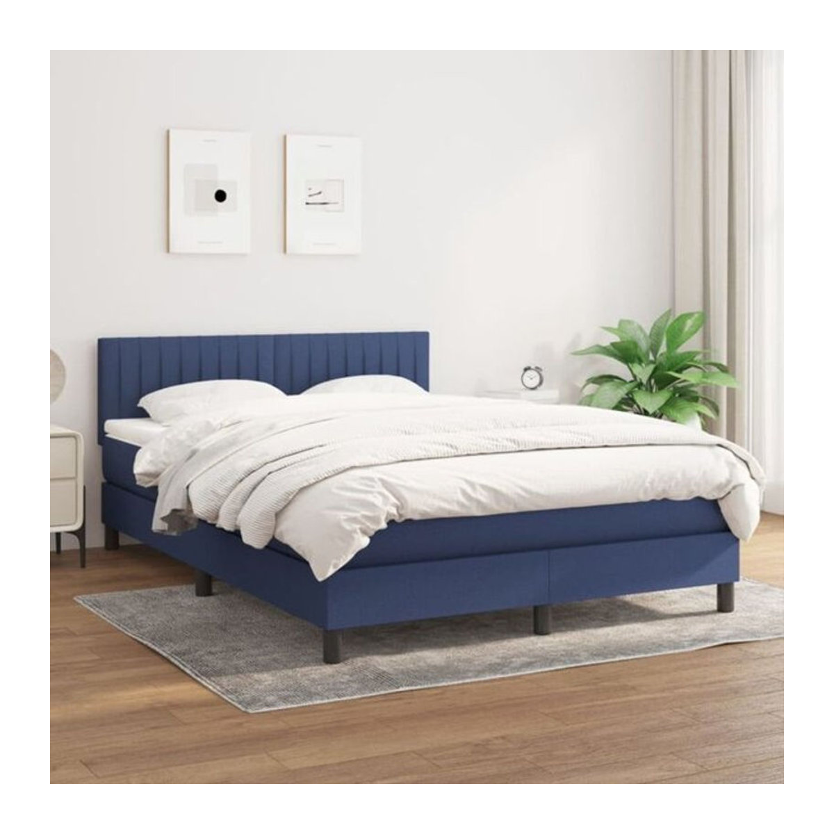 vidaxl Boxspringbett mit Matratze aus Stoff in Blau und Weiß, B/T/H: 140 x 190 cm - Bild 1