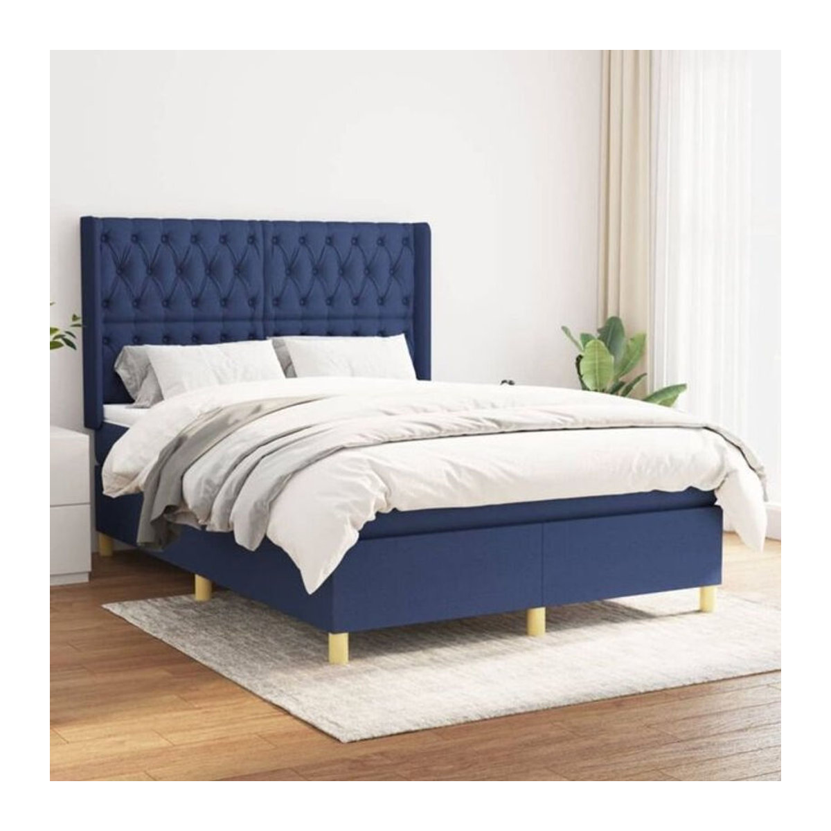 Vidaxl Boxspringbett mit Matratze aus Stoff in Blau und Weiß, B/T/H: 140 x 190 cm - Bild 1
