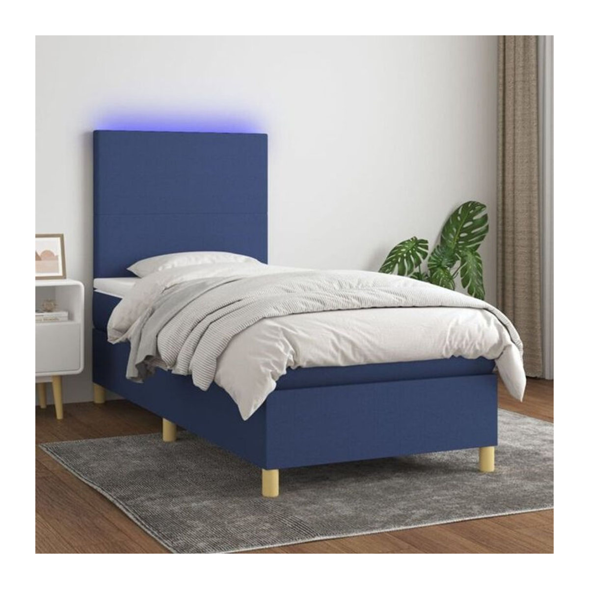 vidaxl Boxspringbett mit Matratze aus Stoff in Blau und Weiß, B/T/H: 200 x 100 x 118 cm - Bild 1