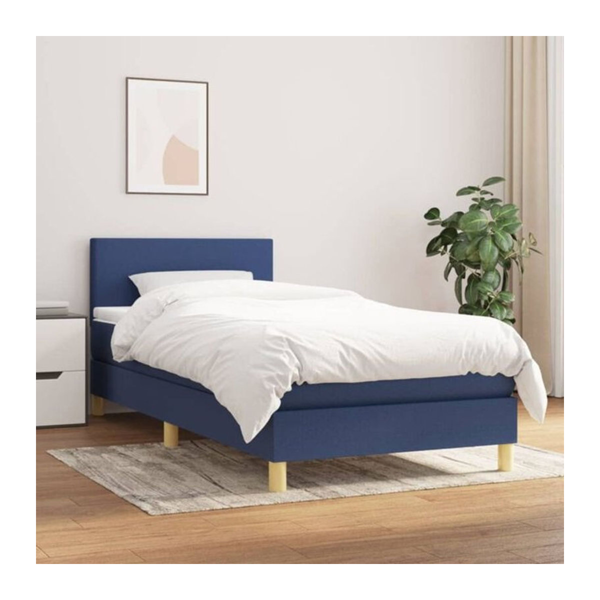 vidaxl Boxspringbett mit Matratze aus Stoff in Blau und Weiß, B/T/H: 200 x 100 x 78 cm - Bild 1