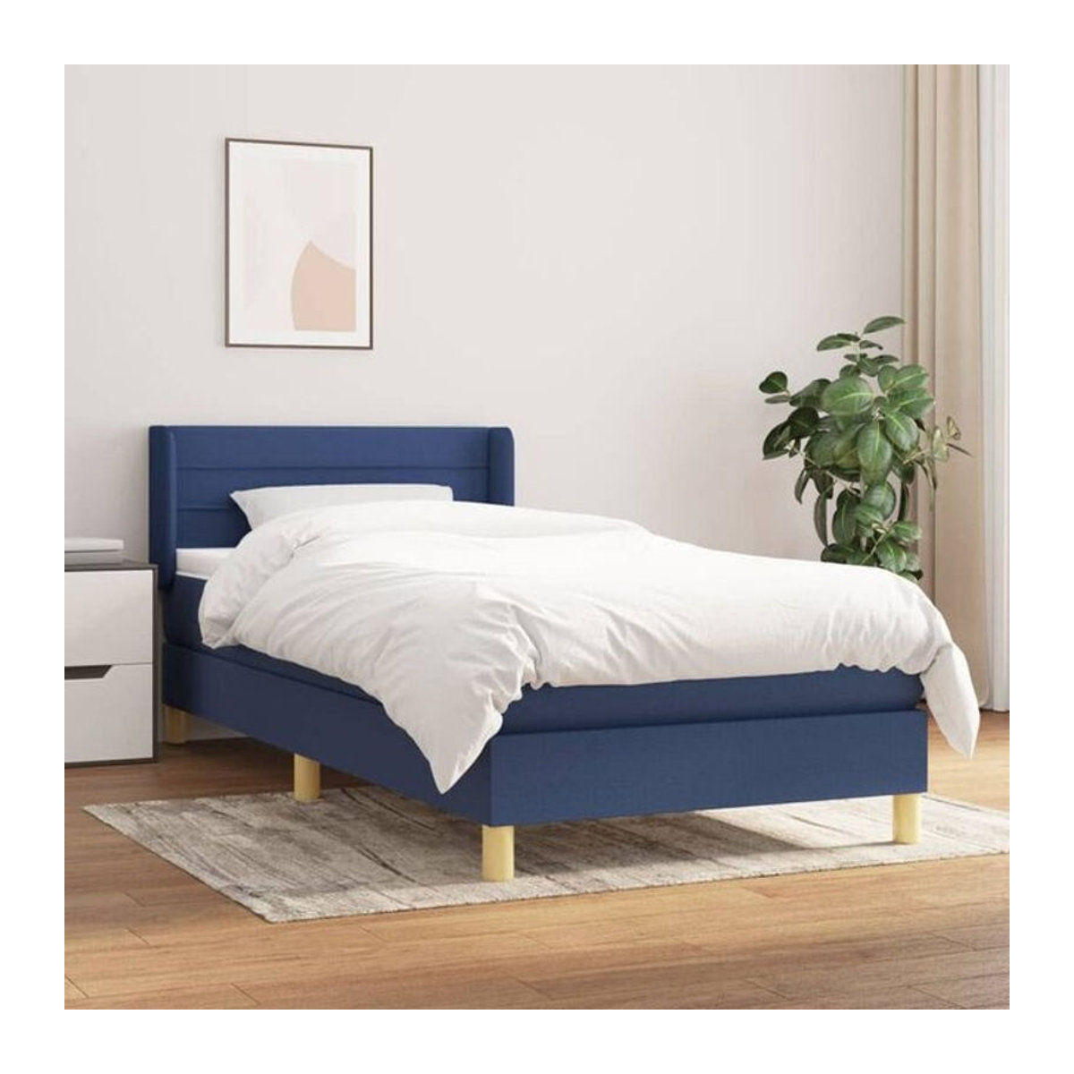 Vidaxl Boxspringbett mit Matratze aus Stoff in Blau und Weiß, B/T/H: 90 x 190 cm - Bild 1