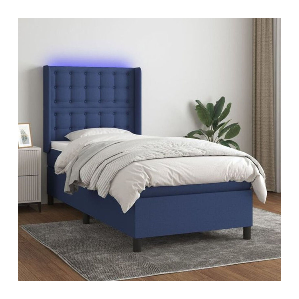 vidaxl Boxspringbett mit Matratze aus Stoff in Blau und Weiß B/T/H: 90 x 190 cm - Bild 1