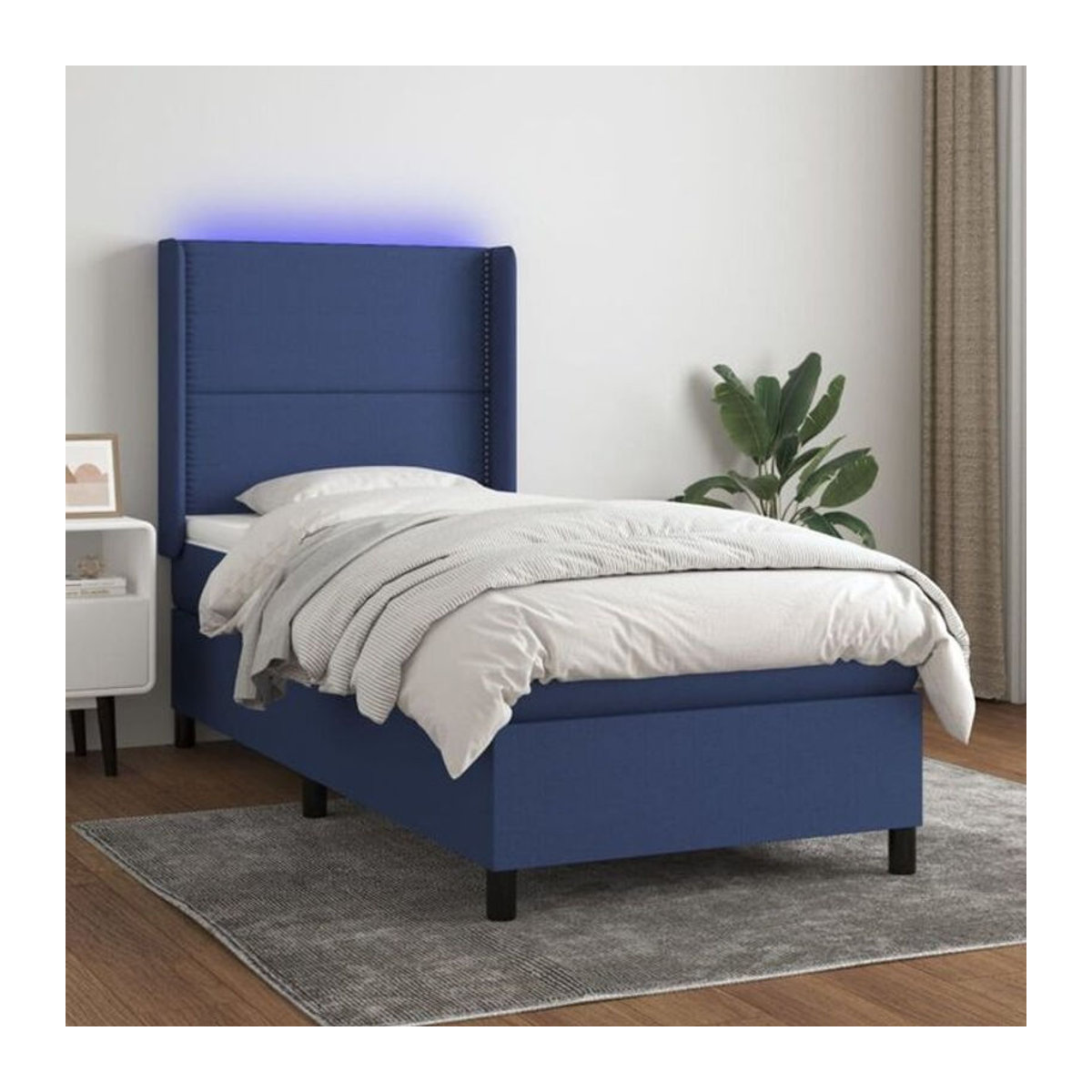 Vidaxl Boxspringbett mit Matratze aus Stoff in Blau und Weiß B/T/H: 90 x 190 cm - Bild 1