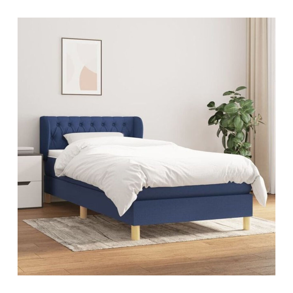 vidaxl Boxspringbett mit Matratze aus Stoff in Blau und Weiß B/T/H: 90 x 190 x 78 cm - Bild 1