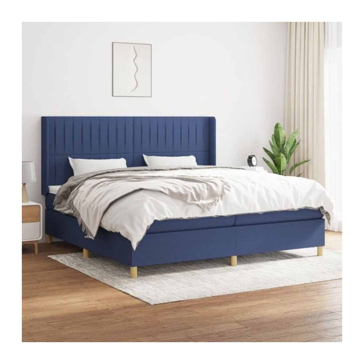 Vidaxl Boxspringbett mit Matratze aus Stoff in Blau und Weiß, Modernes Design mit Massivholz, B/T: 200 x 200 cm - Bild 1