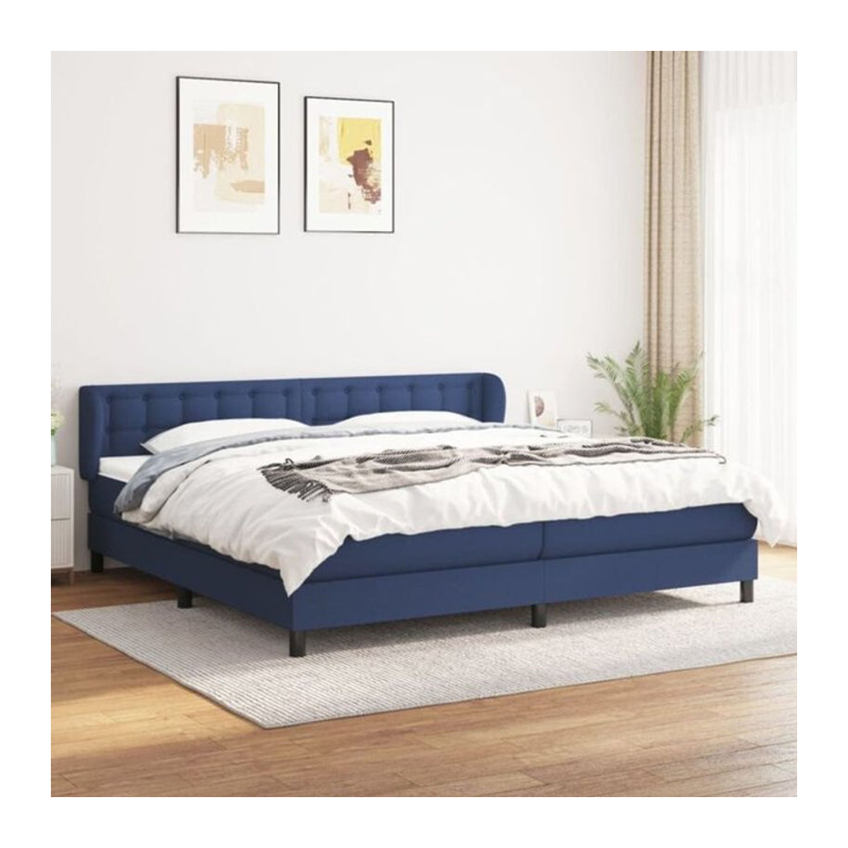 Vidaxl Boxspringbett mit Matratze aus Stoff in Blau und Weiß, Modernes Design mit Massivholz, B/T/H: 200 x 200 x 103 cm - Bild 1