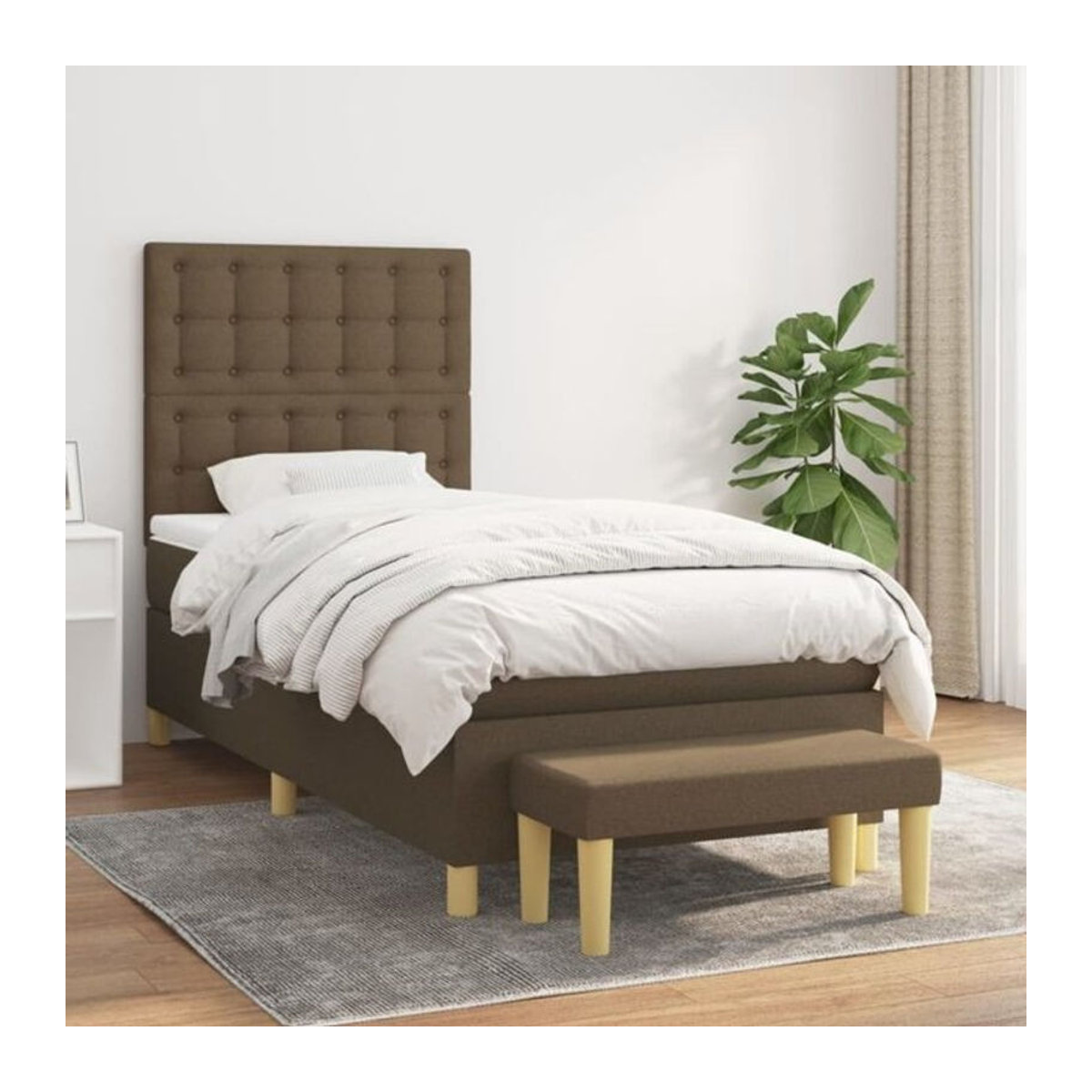 Vidaxl Boxspringbett mit Matratze aus Stoff in Braun, B/T/H: 100 x 200 x 118 cm - Bild 1