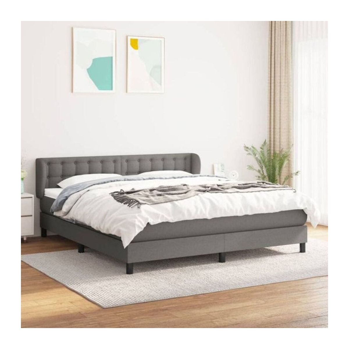 Vidaxl Boxspringbett mit Matratze aus Stoff in Dunkelgrau, B/T/H: 160 x 200 cm - Bild 1