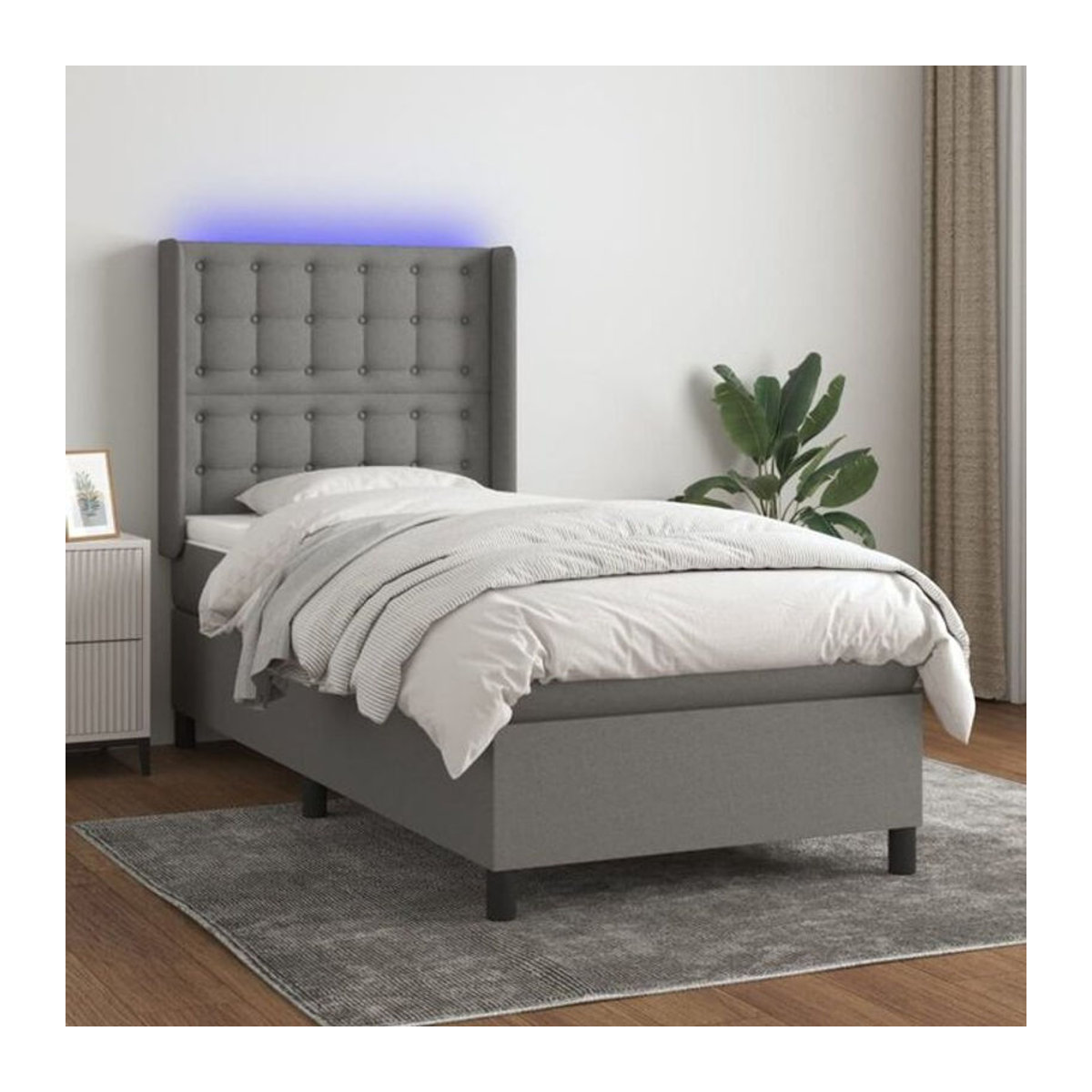 vidaxl Boxspringbett mit Matratze aus Stoff in Dunkelgrau B/T/H: 90 x 200 x 118 cm - Bild 1