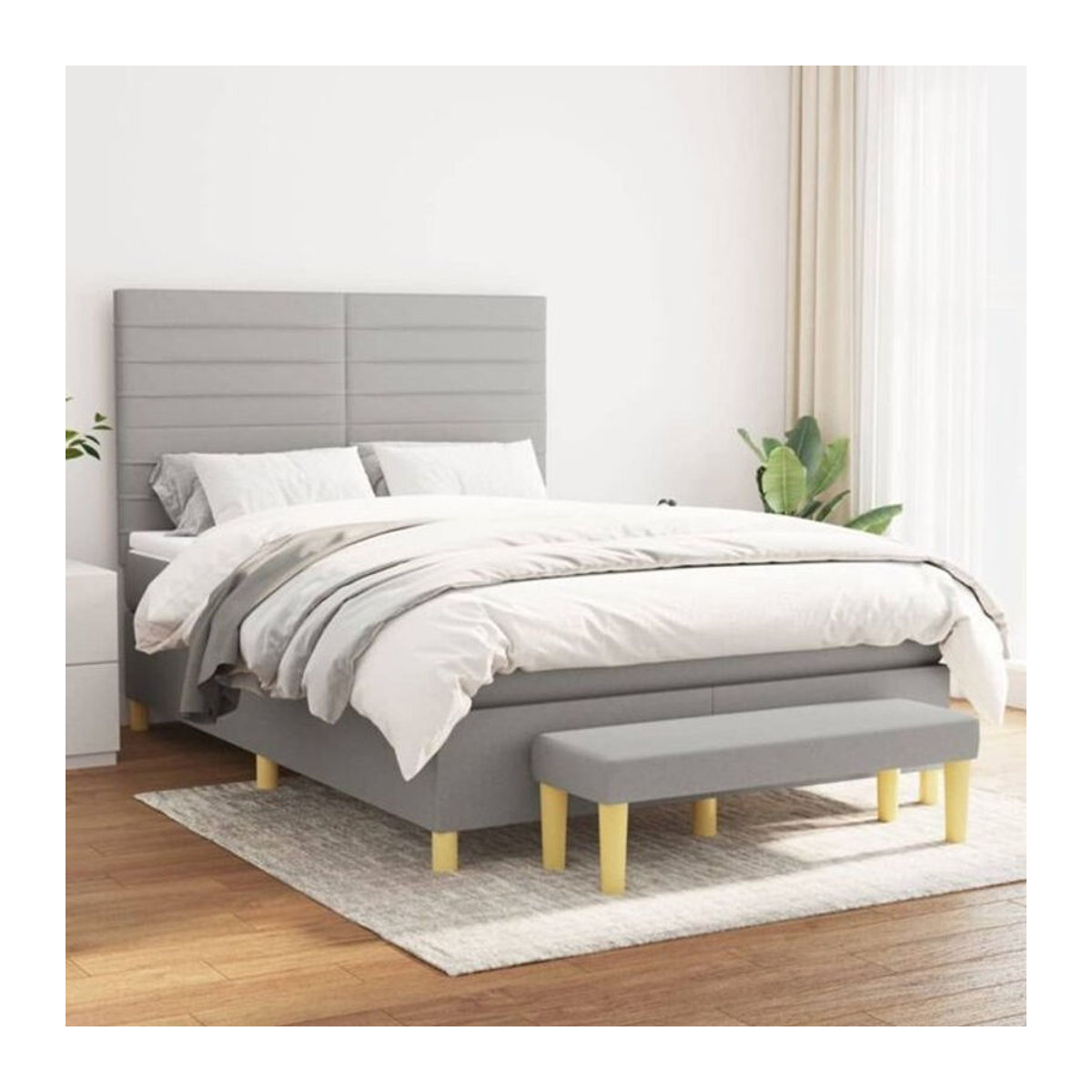 Vidaxl Boxspringbett mit Matratze aus Stoff in Grau, B/T/H: 140 x 200 cm - Bild 1