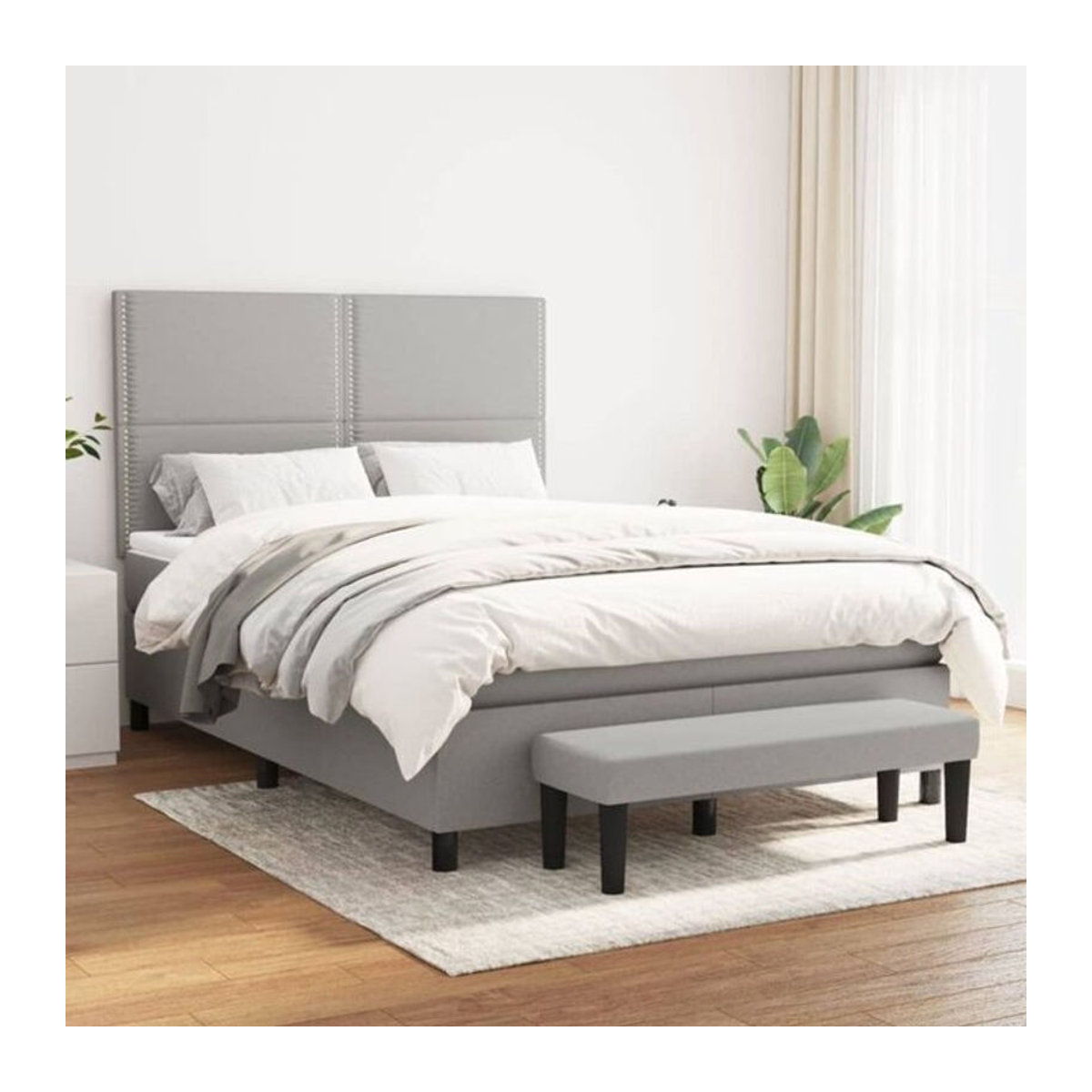 Vidaxl Boxspringbett mit Matratze aus Stoff in Grau, B/T/H: 140 x 200 cm - Bild 1