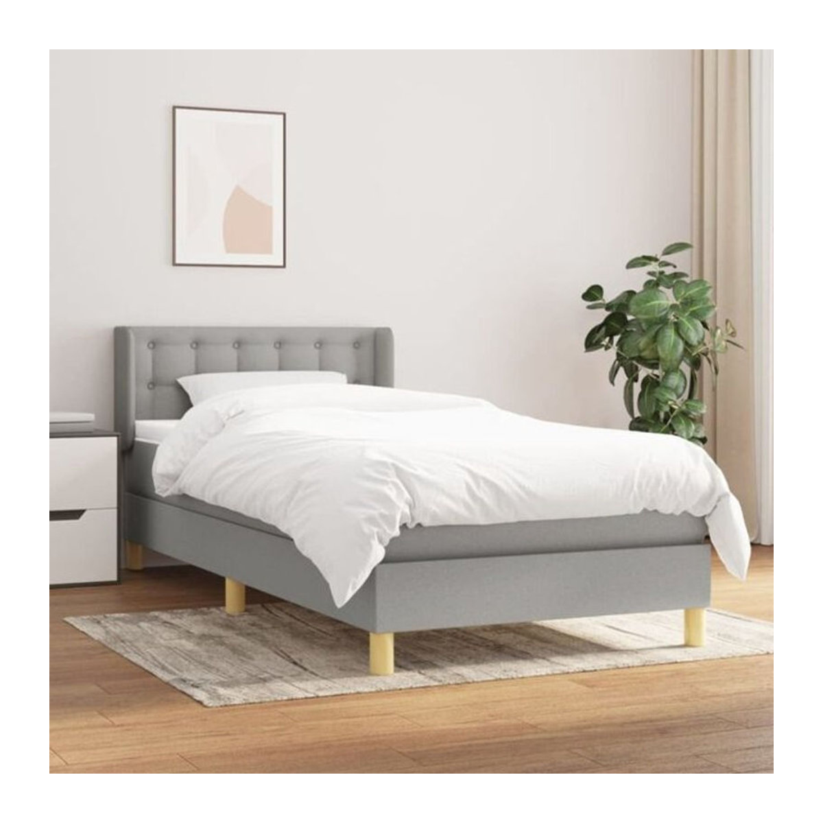 Vidaxl Boxspringbett mit Matratze aus Stoff in Grau und Weiß, B/B: 80 x 200 cm - Bild 1