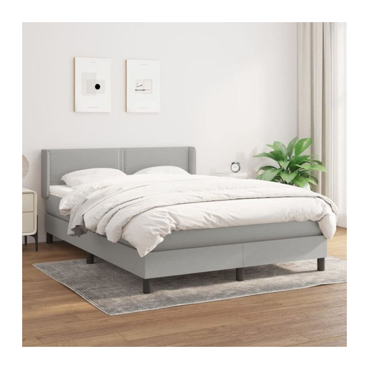 vidaxl Boxspringbett mit Matratze aus Stoff in Grau und Weiß, B/T/H: 140 x 190 x 78 cm - Bild 1