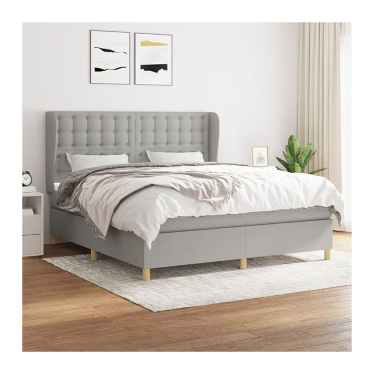 vidaxl Boxspringbett mit Matratze aus Stoff in Grau und Weiß, B/T/H: 160 x 200 x 118 cm - Bild 1