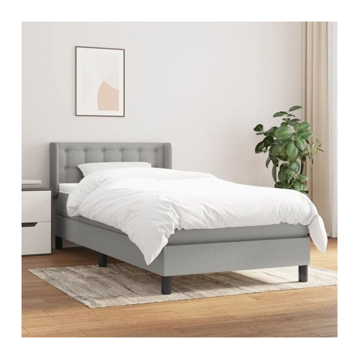 Vidaxl Boxspringbett mit Matratze aus Stoff in Grau und Weiß, B/T/H: 90 x 190 x 78 cm - Bild 1