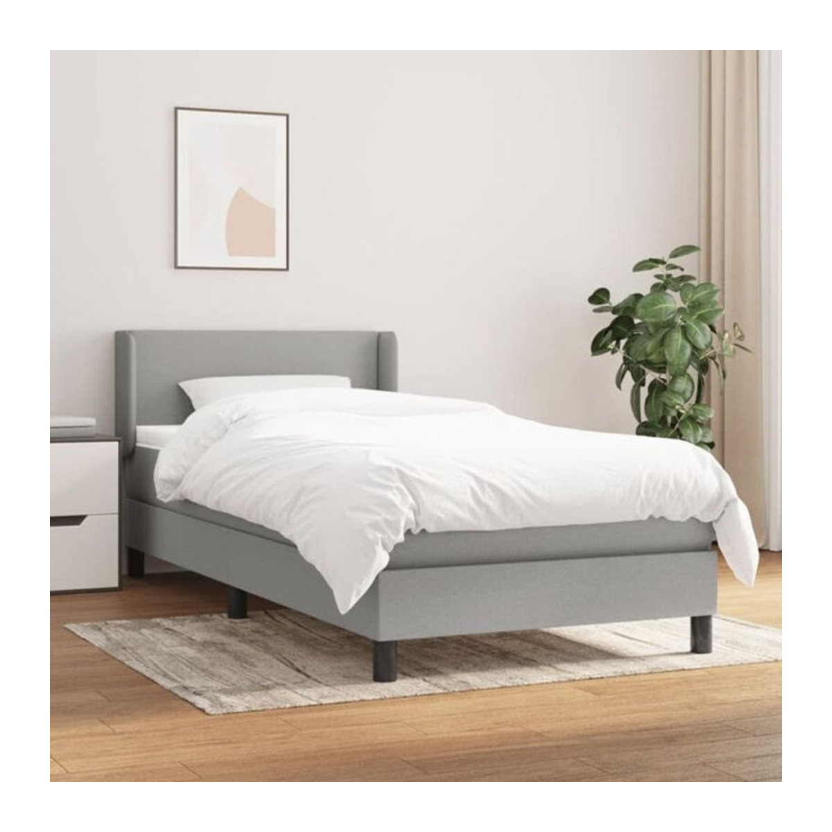 vidaxl Boxspringbett mit Matratze aus Stoff in Grau und Weiß, B/T/H: 90 x 190 x 93 cm - Bild 1