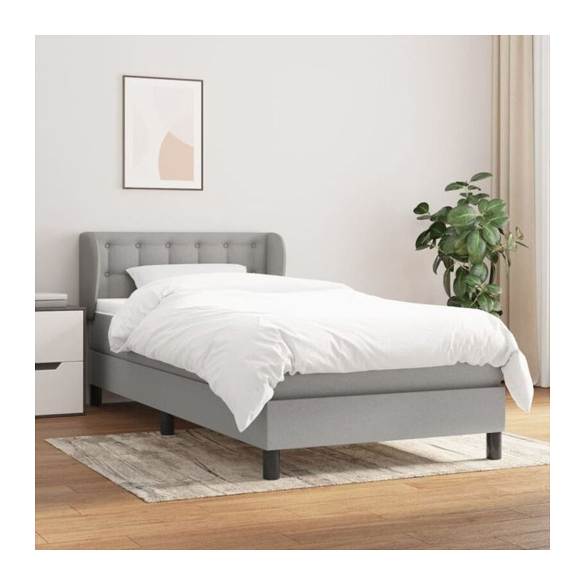 Vidaxl Boxspringbett mit Matratze aus Stoff in Grau und Weiß, B/T/H: 90 x 200 cm - Bild 1