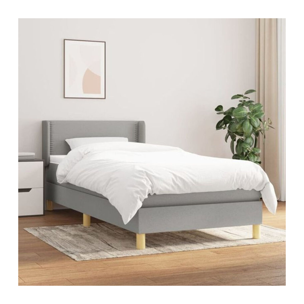 vidaxl Boxspringbett mit Matratze aus Stoff in Grau und Weiß, B/T/H: 90 x 200 x 78 cm - Bild 1