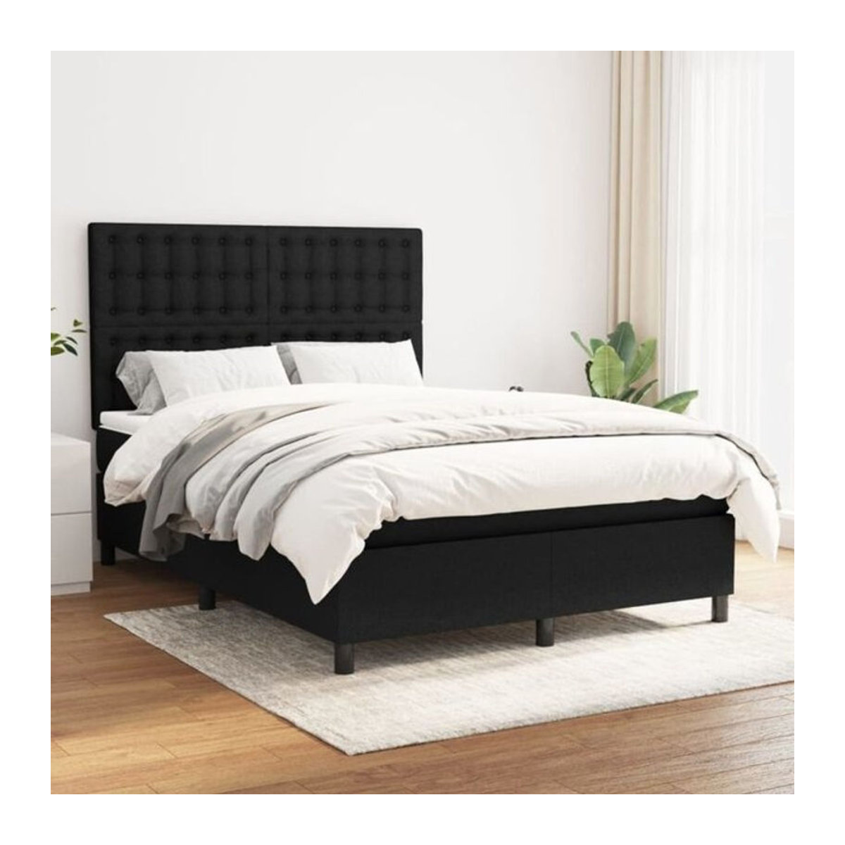 vidaxl Boxspringbett mit Matratze aus Stoff in Schwarz, B/T/H: 140 x 190 cm - Bild 1