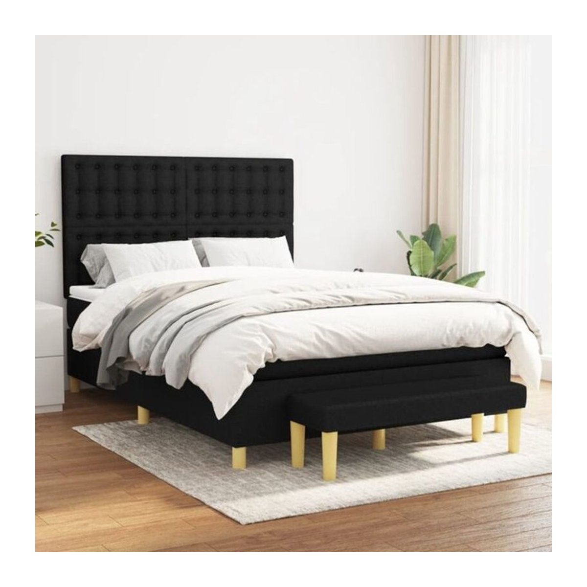 vidaxl Boxspringbett mit Matratze aus Stoff in Schwarz, B/T/H: 140 x 200 cm - Bild 1