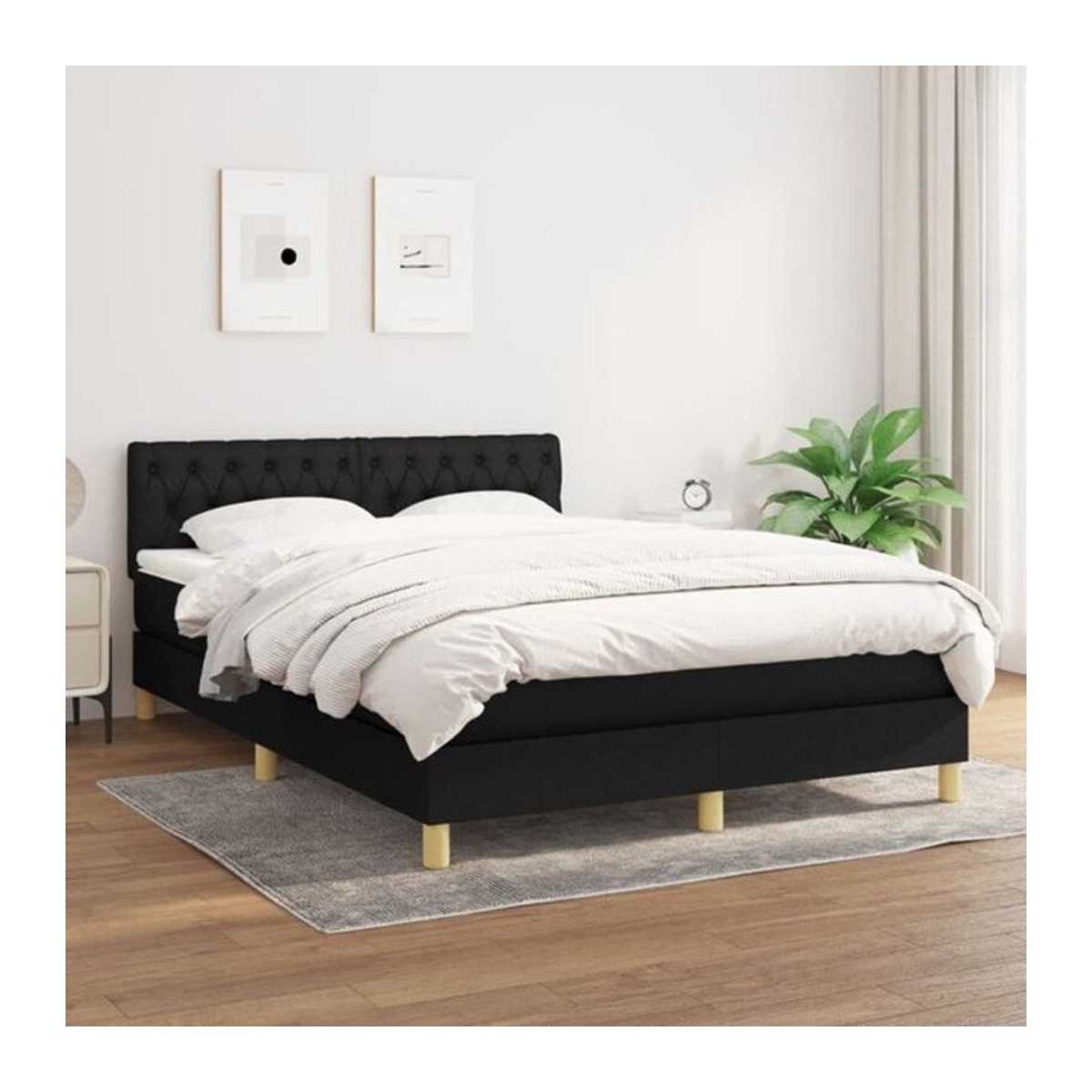 vidaxl Boxspringbett mit Matratze aus Stoff in Schwarz, B/T/H: 140 x 200 cm - Bild 1