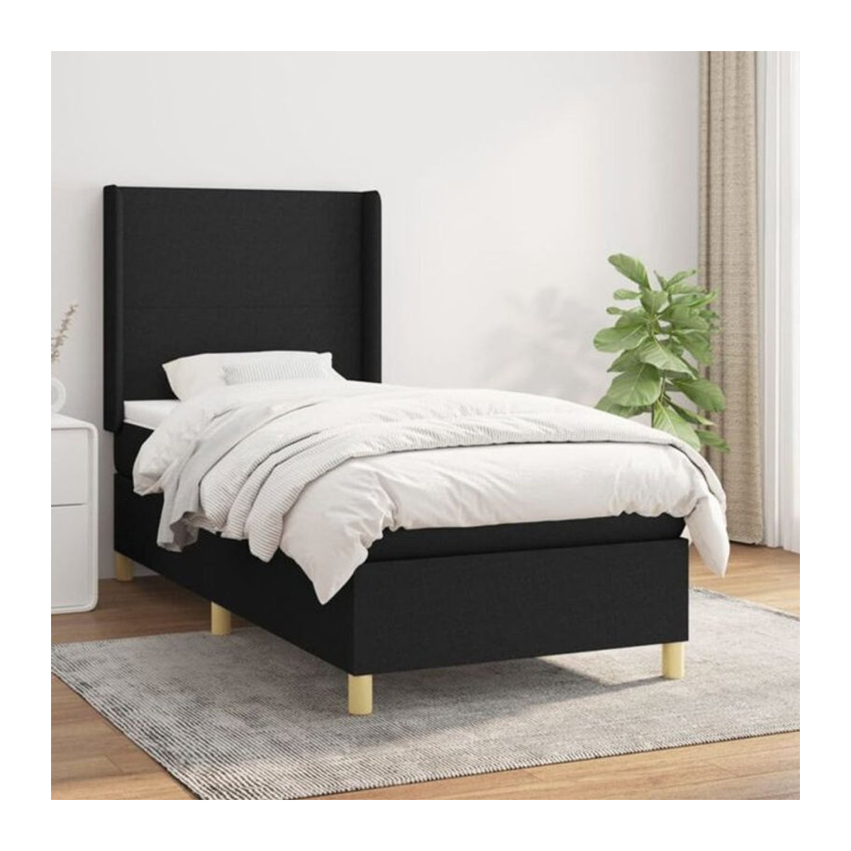 Vidaxl Boxspringbett mit Matratze aus Stoff in Schwarz, Modernes Polsterbett, B/T: 90 x 190 cm - Bild 1