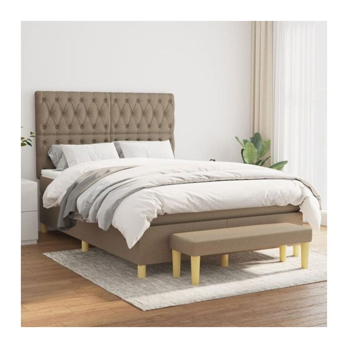 vidaxl Boxspringbett mit Matratze aus Stoff in Taupe meliert, B/T/H: 140 x 200 cm - Bild 1