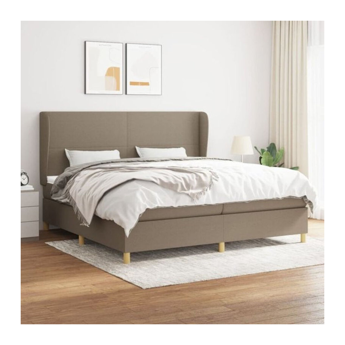 Vidaxl Boxspringbett mit Matratze aus Stoff in Taupe meliert und Weiß, B/T/H: 200 x 200 x 128 cm - Bild 1