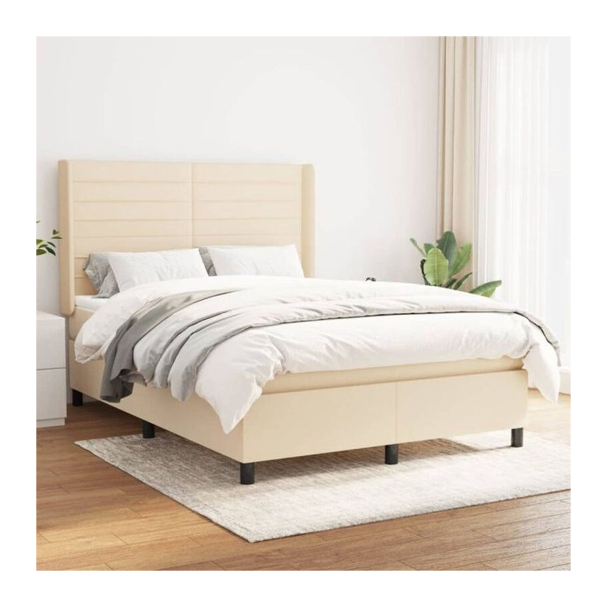 vidaxl Boxspringbett mit Matratze aus Stoff und Massivholz in Beige, B/T/H: 140 x 200 x 118 cm - Bild 1