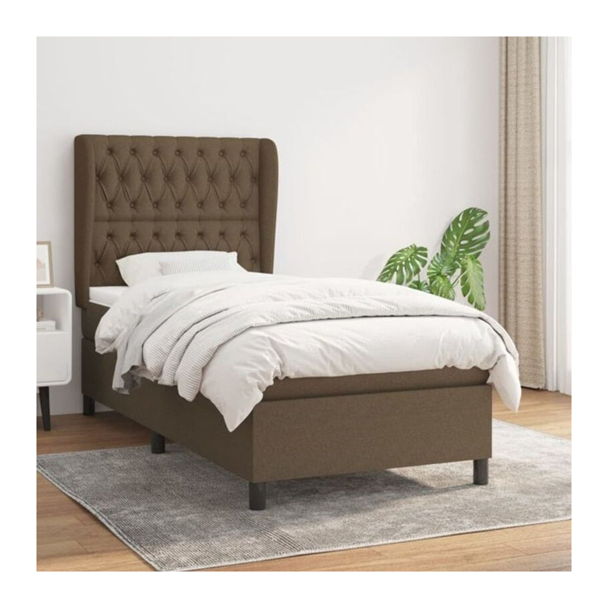 Vidaxl Boxspringbett mit Matratze aus Stoff und Massivholz in Braun, B/T/H: 90 x 190 x 118 cm - Bild 1