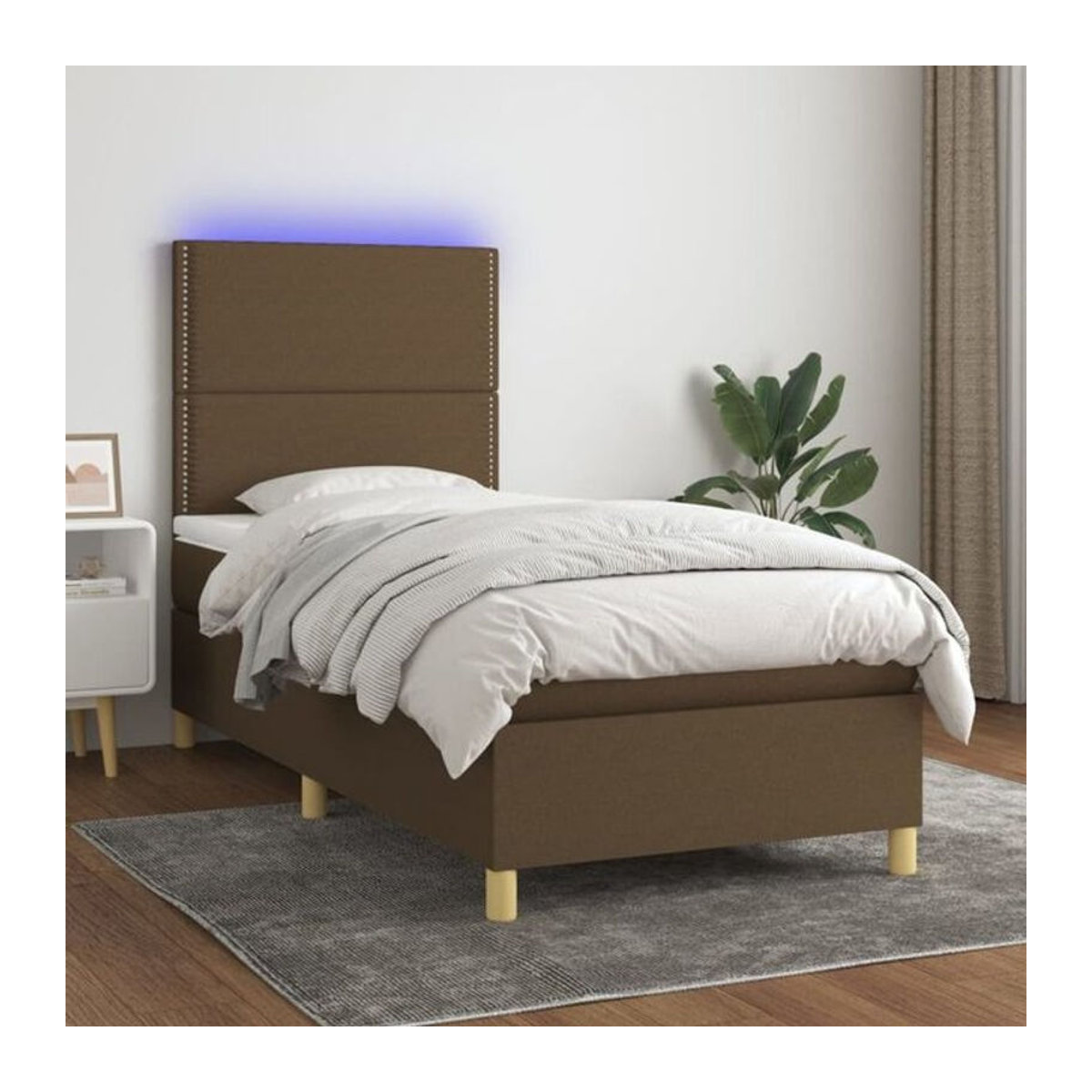 vidaxl Boxspringbett mit Matratze aus Stoff und Massivholz in Braun und Weiß, B/T/H: 90 x 190 x 128 cm - Bild 1