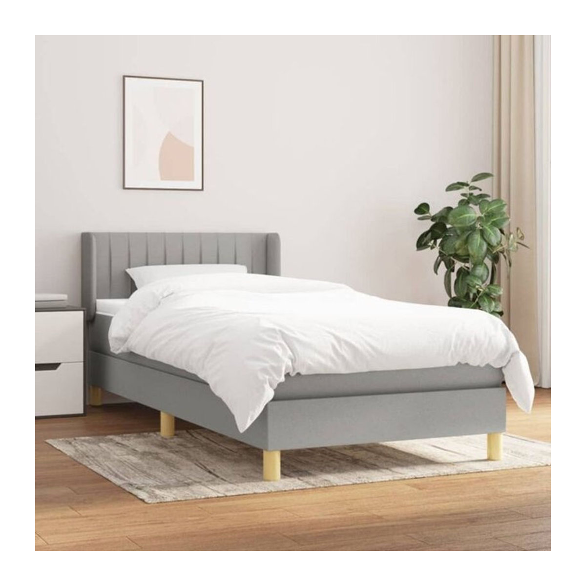 vidaxl Boxspringbett mit Matratze aus Stoff und Massivholz in Grau und Weiß, B/T/H: 90 x 200 cm - Bild 1