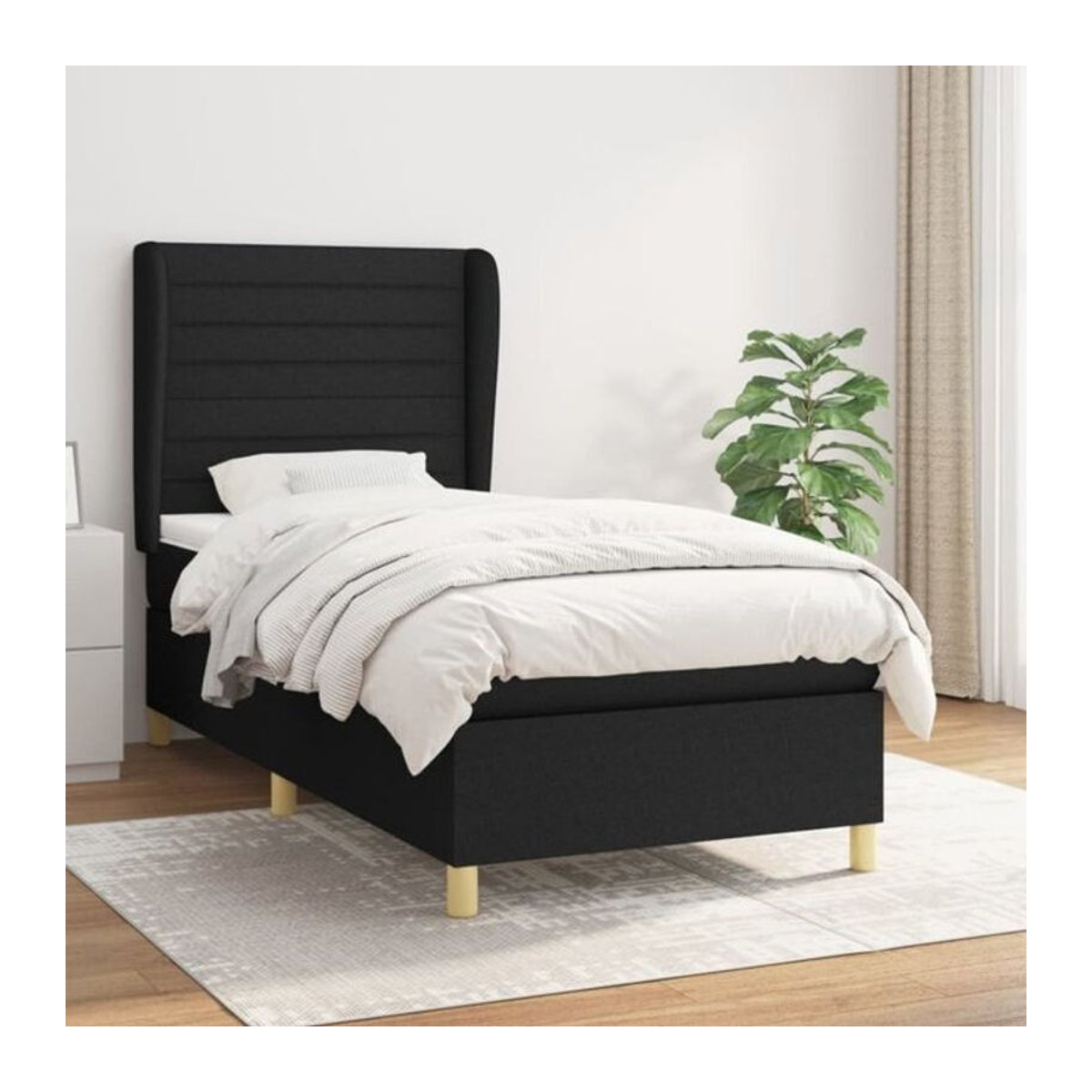 vidaxl Boxspringbett mit Matratze aus Stoff und Massivholz in Schwarz B/T/H: 80 x 200 x 83 cm - Bild 1