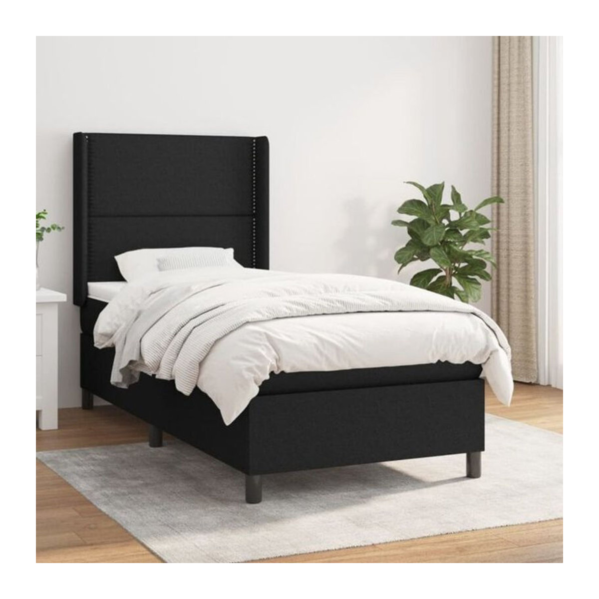 Vidaxl Boxspringbett mit Matratze aus Stoff und Massivholz in Schwarz, B/T/H: 90 x 200 x 118 cm - Bild 1